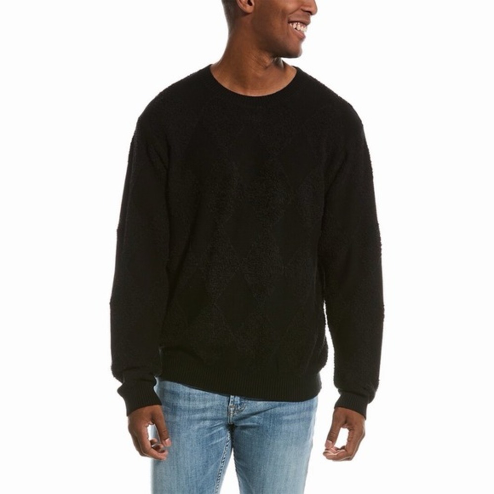 NWT RtA Creed Argyle‎ Fuzzy Black Crewneck Sweater